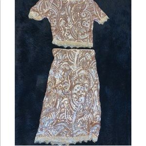ROSE GOLD SEQUIN TWO PIECE SET
